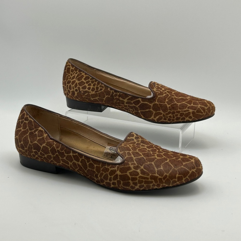 Fossil Loafers Women 8.5 Brown Giraffe Calf Hair Smoking Slipper Dark Academia